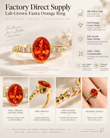 Bague en or avec pierre précieuse ovale Fanta Orange de culture, sertie clos, bijoux fins, personnalisable OEM ODM, vente en gros