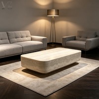 Table basse rectangulaire moderne en fibre de verre à texture travertin, table centrale en faux marbre pour salon