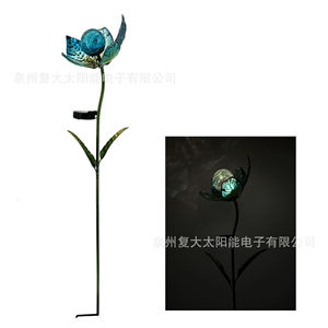 Solar Metal Flower Lamp <b>Led</b> Glass <b>Ball</b> Outdoor Garden Stake Light Water Resistant Portable - Product Image 2