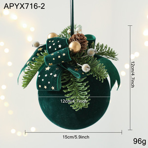 Boules de Noël en velours plastique en gros, décorations de luxe rouges et vertes, pommes de pin, baies, flocons scintillants, ruban joyeux pour arbre - Product Image 4