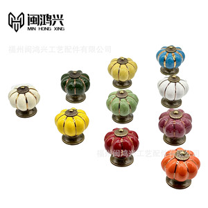 Min Hong Xing <b>Ceramic</b> Pumpkin <b>Knob</b> Gold Thread Traditional Cabinet <b>Drawer</b> Handle Novelty Shape Durable - Product Image 1