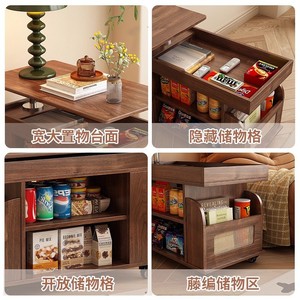 Solid Wood Coffee <b>Table</b> With Storage Shelves And <b>Wheels</b> <b>For</b> Living Room Sofa Side Use - Product Image 2