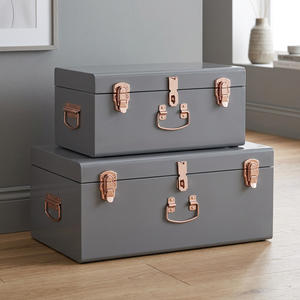 <b>Stackable</b> Iron <b>Storage</b> Boxes 60.2L Grey Industrial Style Lidded Rectangular Home Organization <b>Containers</b> Copper Accents - Product Image 4