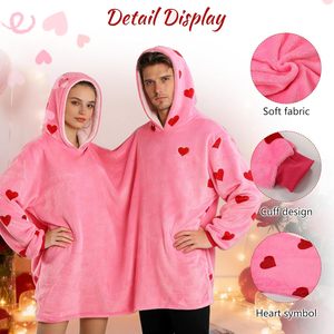 Pyjamas assortis pour couples JoyFuncos, sweat-shirts à imprimé cœur rose, flanelle 100% polyester, unisexe, Saint-Valentin, chauds, manches longues - Product Image 4