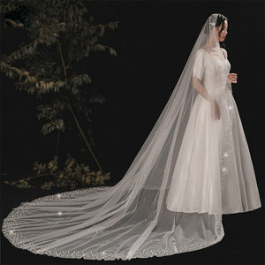 <span class=keywords><strong>Voile</strong></span> de Mariée Long Cathédrale Traînant 3M Qushine, Romantique et Élégant, Bords Perles, Haute Qualité, Vente en Gros - Product Image 5
