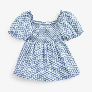 Happyflute filles fleur princesse Style chemise à manches courtes vêtements d'été pour enfants bébé coton T-shirt col droit T-shirt