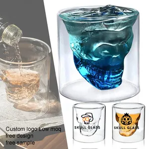 Verre à whisky crâne avec logo personnalisé verre à boire en cristal amusant bouteille en verre crâne de bière fraîche adaptée au vin, aux cocktails, à la vodka