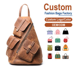 Sac à dos vintage en cuir marron avec poches à rabat et boutons pression en laiton |   Fabrication sur mesure OEM/ODM pour les marques de voyage et de style de vie - Product Image 1