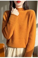 Pull tricoté semi-col roulé orné de diamants pour femme, pull d'hiver chaud et polyvalent, idéal pour l'intérieur.