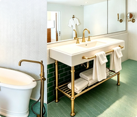 Meubles de salle de bain avec structure métallique, meuble-lavabo en métal, base de meuble-lavabo personnalisée en laiton doré vintage