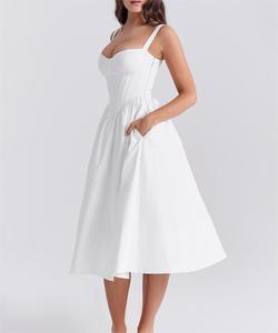 Abito da donna lungo personalizzato OEM Maxi da donna con cinturino piatto corsetto con scollo a trapezio <span class=keywords><strong>Midi</strong></span> da donna estate eleganti abiti Casual da donna - Product Image 4