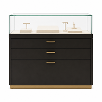 Vitrine de présentation de bijoux sur pied personnalisable, en verre, acier inoxydable et bois, avec éclairage LED, pour magasin de détail