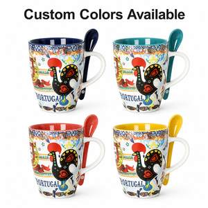 Tasses à <span class=keywords><strong>café</strong></span> en céramique souvenir du Portugal avec motifs traditionnels de coq et de monuments, en porcelaine fine, vente en gros d'usine - Product Image 2