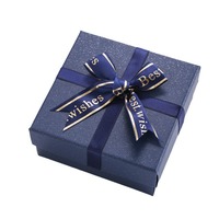 Nouvelles boîtes à bijoux en papier bleu personnalisables avec décoration en nœud papillon, emballage cadeau pour bracelet, collier, pendentif, boucles d'oreilles