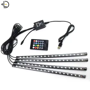 Strip Lampu Led Interior Mobil, Fungsi Aktif Suara Multi Warna untuk Penerangan Interior Mobil dengan USB 4 Buah