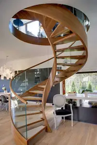 सीबीएममार्ट मॉडर्न डिजाइन घुमावदार सीढ़ी सर्पिल इनडोर सीढ़ी विला हाउस होटल लक्जरी सरल मुफ्त डिजाइन के लिए लकड़ी धातु ट्रेड
