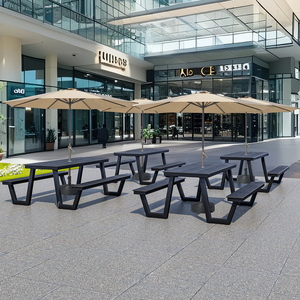 Phổ biến ngoài trời kim loại thương mại khung WPC nhựa gỗ bảng và ghế đồ gỗ ngoài trời thiết lập với ô - Product Image 4