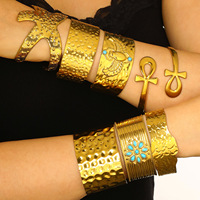 Bracelet manchette large Gaovo en acier inoxydable martelé, motif croix Ankh scarabée turquoise, ajustable, vente en gros, bijoux de mode
