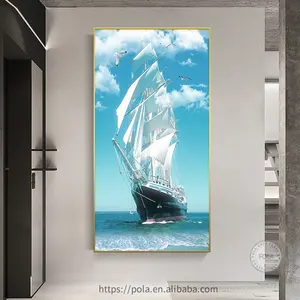 New Chinese Golden Boat Ship Canvas Painting Lucky Stone Zen Posters Landscape Wall Art Pictures for Living Room Porch Decor