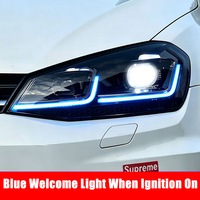 Für VW Golf 7 2013-2017 LED-Projektor-Scheinwerfer-Set Blaues Startlicht Gelb-Weiß Umschaltbares Tagfahrlicht 12V Plug & Play Paar