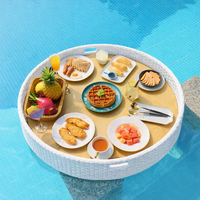 Panier flottant rond en rotin pour le petit-déjeuner, plateau flottant pour la piscine, pour dîner en plein air, hôtel, bord de piscine, plateau pour le thé de l'après-midi