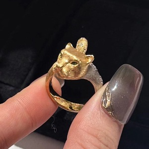 Anillo de Leopardo con Incrustaciones de Plata de Ley S925 Chapada en Oro de 18K, Estilo Retro, Acabado Cepillado de Seda, Artesanía de Alta Calidad - Product Image 2