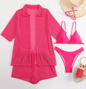 NEW STOCK 5 색 메쉬 셔츠 비치 쇼트 4 조각 비치웨어 수영복 Sexi 비키니 세트 비치 커버 업 - Product Image 6