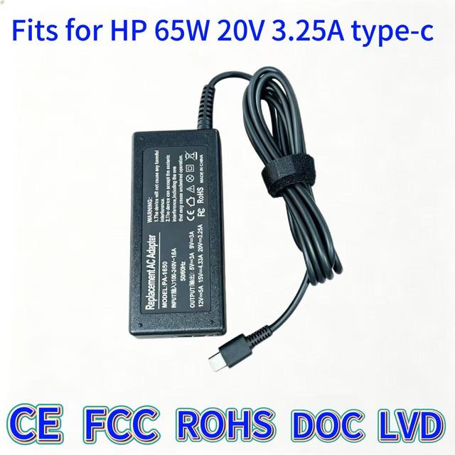 65W 20V 3.25A DC OTP Laptop Charger for EliteBook 830/840/850 G7/G8 x360 1030/1040 Chromebook & OmniBook Notebooks