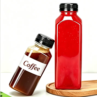 Bouteille carrée transparente en PET de 100 ml à 500 ml, vide, de qualité alimentaire, pour jus et café glacé, avec bouchon à vis, vente en gros