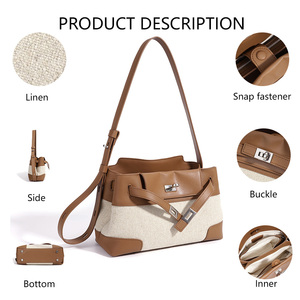 Bolso de Mano 3443 G Premium, Elegante y de Lujo, Diseño de Textura Mixta de Lino y Cuero, para Uso Diario, Oficina, Trabajo, Compras - Product Image 2