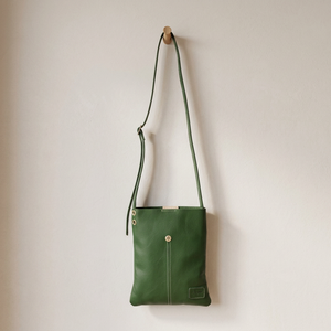 Laisser Faire Green Genuine <b>Leather</b> Single Button Crossbody Shoulder <b>Bag</b> Strap Cotton Lining All Seasons for Daily Commuting - Product Image 2