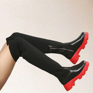 Bottes Z1234 populaires en tricot, montantes à talon épais avec fermeture éclair, pour femme, automne-hiver, rehaussantes - Product Image 2