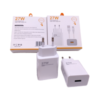 Chargeur de téléphone 27W à port unique, prise UE rapide, avec câble Type-C 6A, kit de charge en gros pour la vente au détail