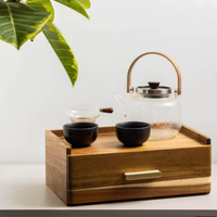 Boîte de rangement pour épices en bois d'acacia sculpté avec tiroir et conteneur de comptoir