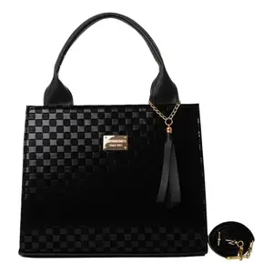 Sac fourre-tout classique noir pour femme Fana Alejandra M3751 en cuir à carreaux, trois sangles, design décontracté, grande capacité, usage quotidien - Product Image 4