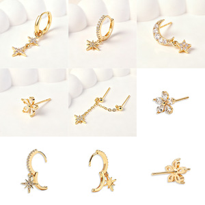 <span class=keywords><strong>Ensemble</strong></span> de boucles d'oreilles ZUOLA de luxe plaqué or véritable 18 carats, avec zircone cubique 5A, motif étoile et fleur, tiges en argent S925, hypoallergéniques, bijoux de boutique pour femmes - Product Image 2