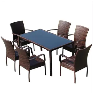 Dijual Hot Poly Rotan Kursi Taman Kursi Makan Set Meja Bulat/Modern Perabotan Tebu Kursi Makan Set Rotan Furnitur Outdoor