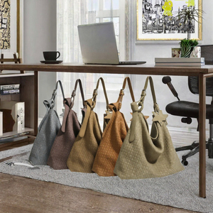 Bolso de Hombro de PU Tejido, Bolso Tote de Gran Capacidad, Bolso Hobo con Cierre de Cremallera para Viajes Diarios y Compras - Product Image 3