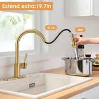 Robinet de cuisine de luxe moderne en or brossé à commande par capteur, monocommande, avec bec haut de 13,76 pouces, mitigeur de lavabo, cartouche céramique, OEM
