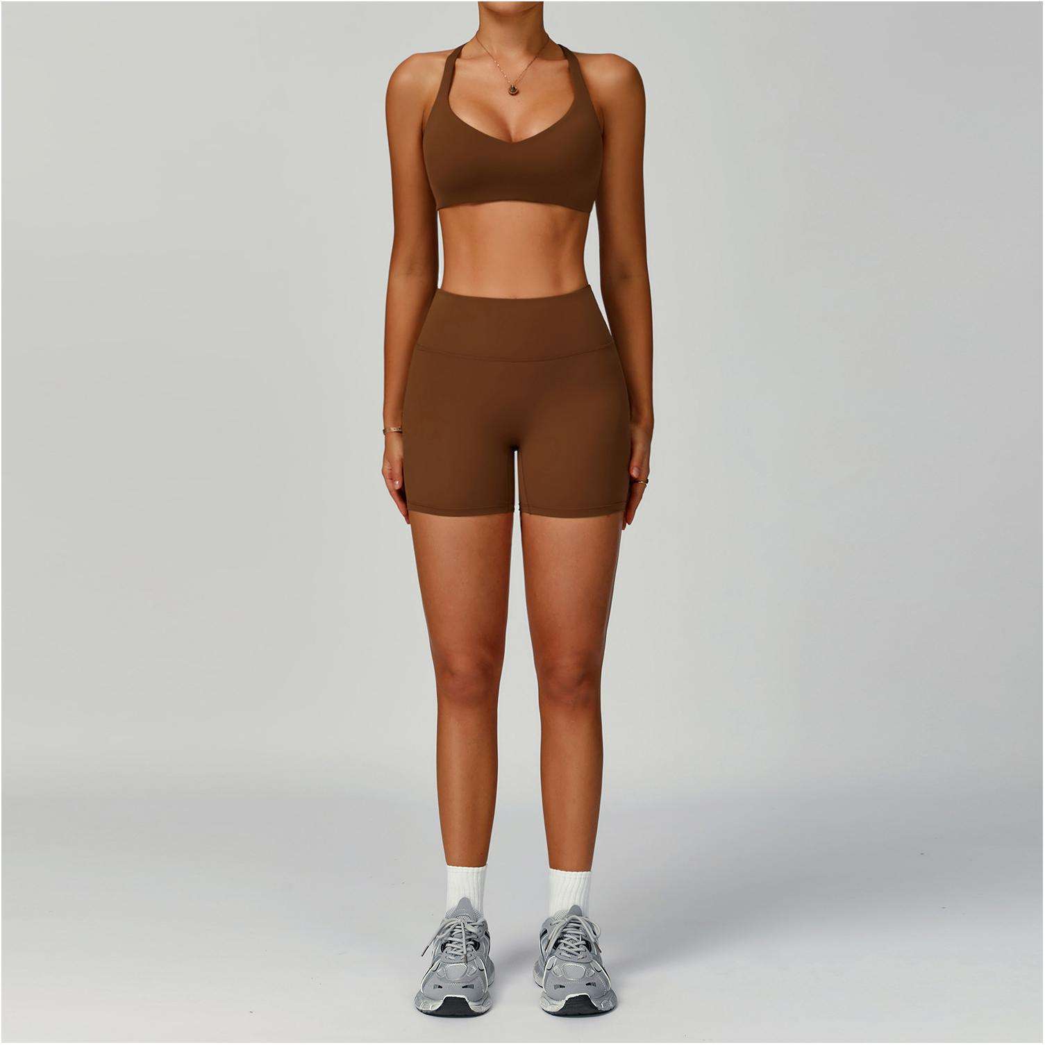 1- Bra + shorts-Café ligero