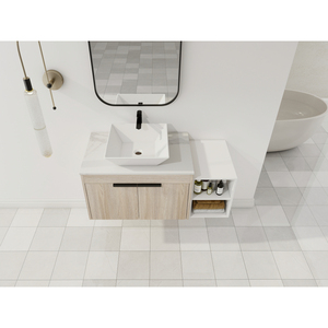 Modern Design Float Bathroom Vanity With Ceramic Sink White Stone Slab <b>Small</b> Storage <b>Shelves</b> Soft Close - Product Image 5