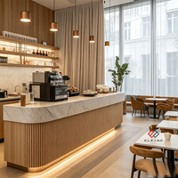 Comptoir de bar à vin en bois et marbre avec éclairage LED personnalisé de luxe, en forme de L, pour café commercial