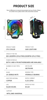 Ventilateur de refroidissement CPU Cool Storm RGB/ARGB à 6 tubes en cuivre pour boîtier d'ordinateur avec dissipateur thermique de jeu personnalisé, 4 couleurs, roulement fluide