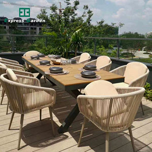 Express Garden, diseño moderno, juego de mesa de comedor de cuerda roja de aluminio para exteriores, sillas de bistro para patio de Hospital, apilables y resistentes a los rayos UV - Product Image 1