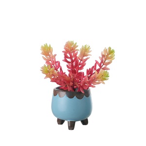 Plante artificielle succulente en PVC souple, lotus de jade à six têtes, décoration de mariage, artisanat, couleur rouge automne - Product Image 5