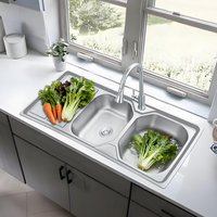 Évier de cuisine double bac de 48 pouces en acier inoxydable 304 avec égouttoir – Fabricant d'éviers de cuisine