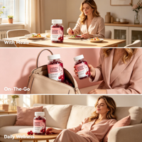Complément alimentaire probiotique pour femmes, gommes à mâcher douces à l'extrait de canneberge pour la santé féminine, saveur framboise et grenade