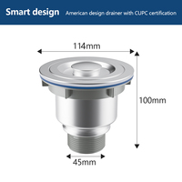 008S Égouttoir de cuisine moderne en acier inoxydable avec système de drainage de 3 pouces Corps en plastique PP et bouchon d'évier universel 110/114mm