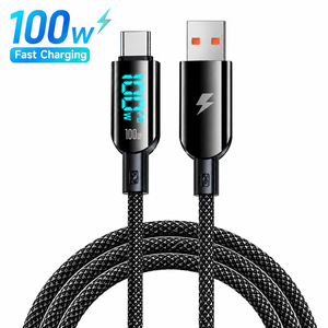 SUNGUY 100W <b>USB</b> A to <b>USB</b> <b>C</b> <b>Cable</b> Fast Charging <b>Type</b> <b>C</b> Data <b>Cable</b> With LED Display For Mobile Phone and Laptop Use - Product Image 1