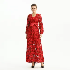 NC165-1 elegant casual dresses Fashion Elegant lace Office work red women Dresses